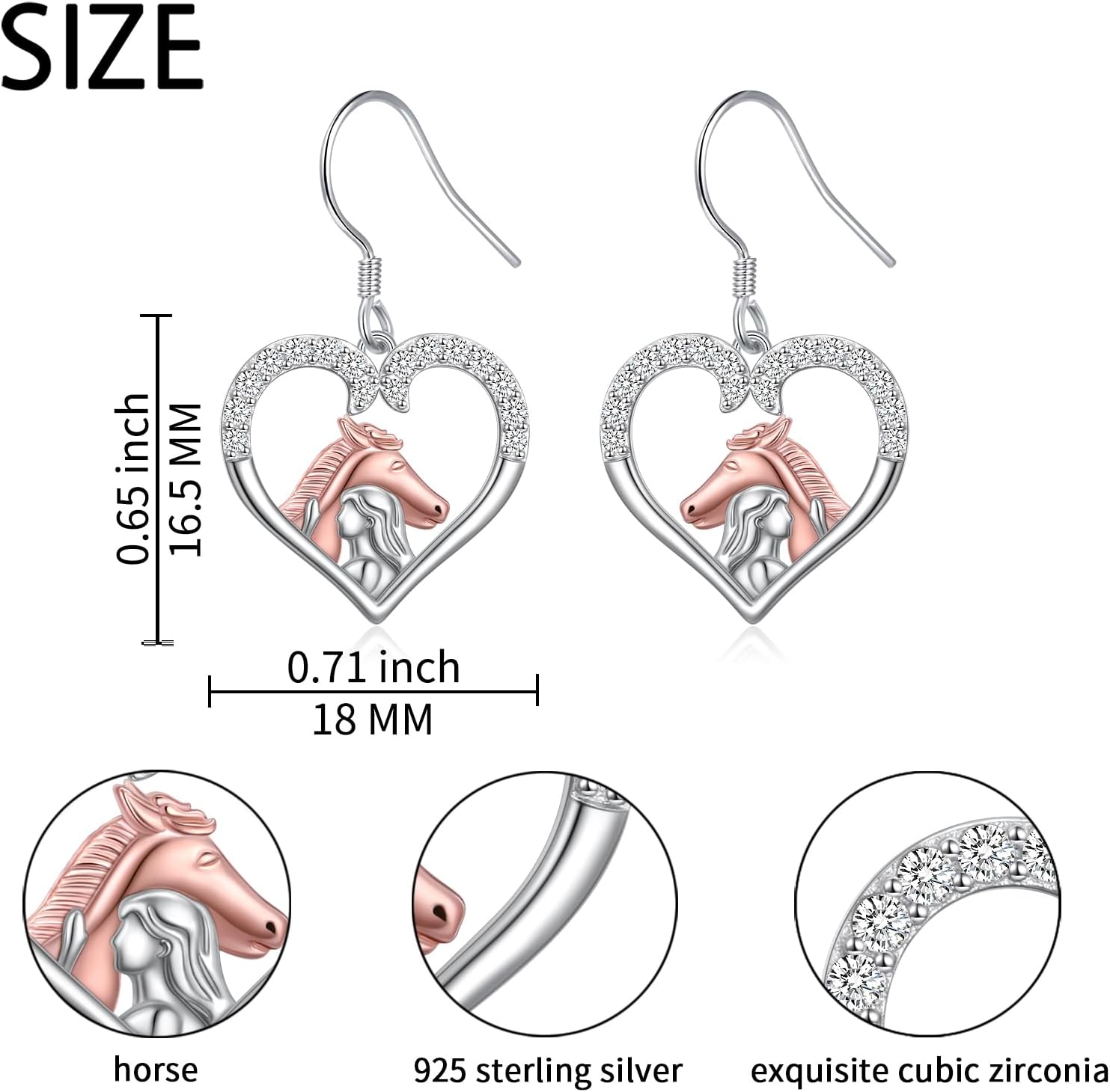 S925 Sterling Silver Horse Earrings Animal Drop Dangle Earrings Embrace Horse earrings Equestrian Birthday for Women - Image 5