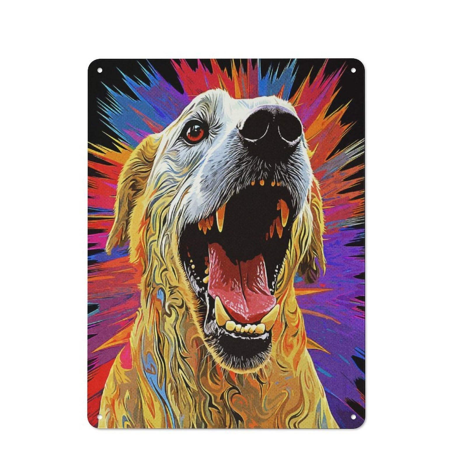Junmoney Barking Dog Clean Industrial Metal Wall Decor 40X30cm, Industrial Metal Sign For Workspace, Cafe, Hallway Or Garage
