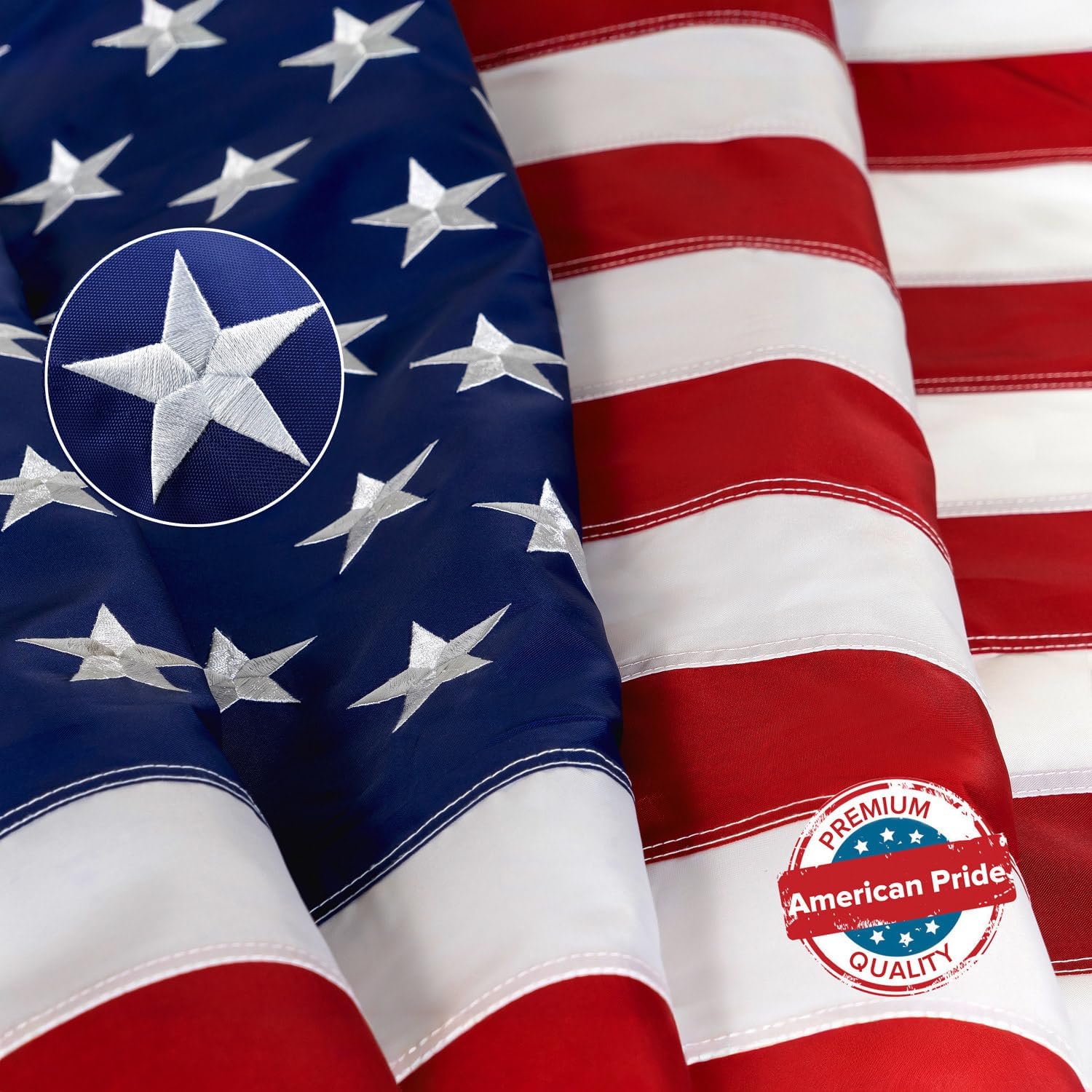 American Flag 4x6’ | Embroidered Stars & Sewn Stripes | Heavy Duty U.S. Flag | Durable 210D Oxford Nylon for High Winds | Quadruple Stitched Fly End Brass Grommets | Patriotic Decor
