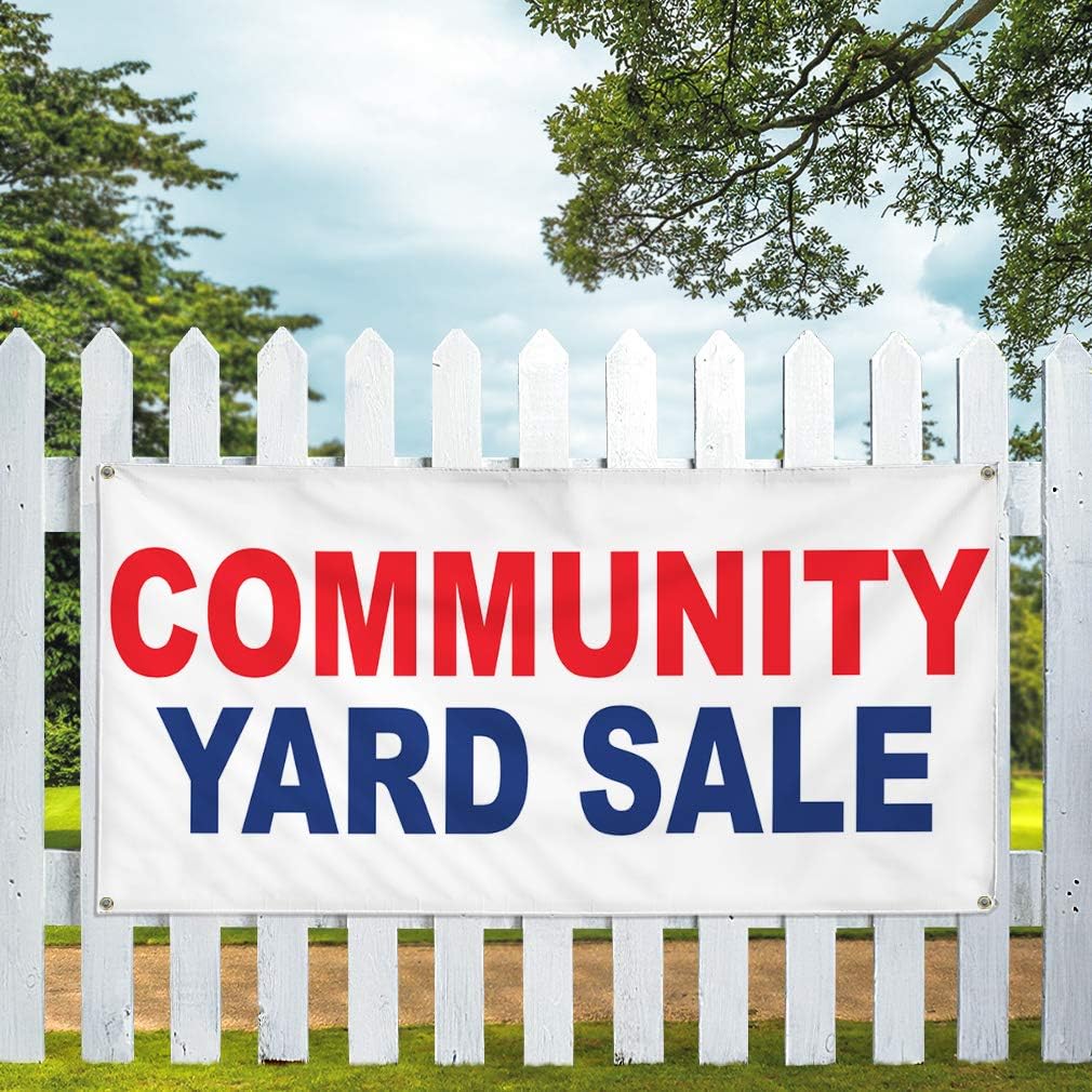 Vinyl Banner Multiple Sizes Community Yard Sale Red Blue Business Outdoor Weatherproof Industrial Yard Signs 4 Grommets 24x48Inches