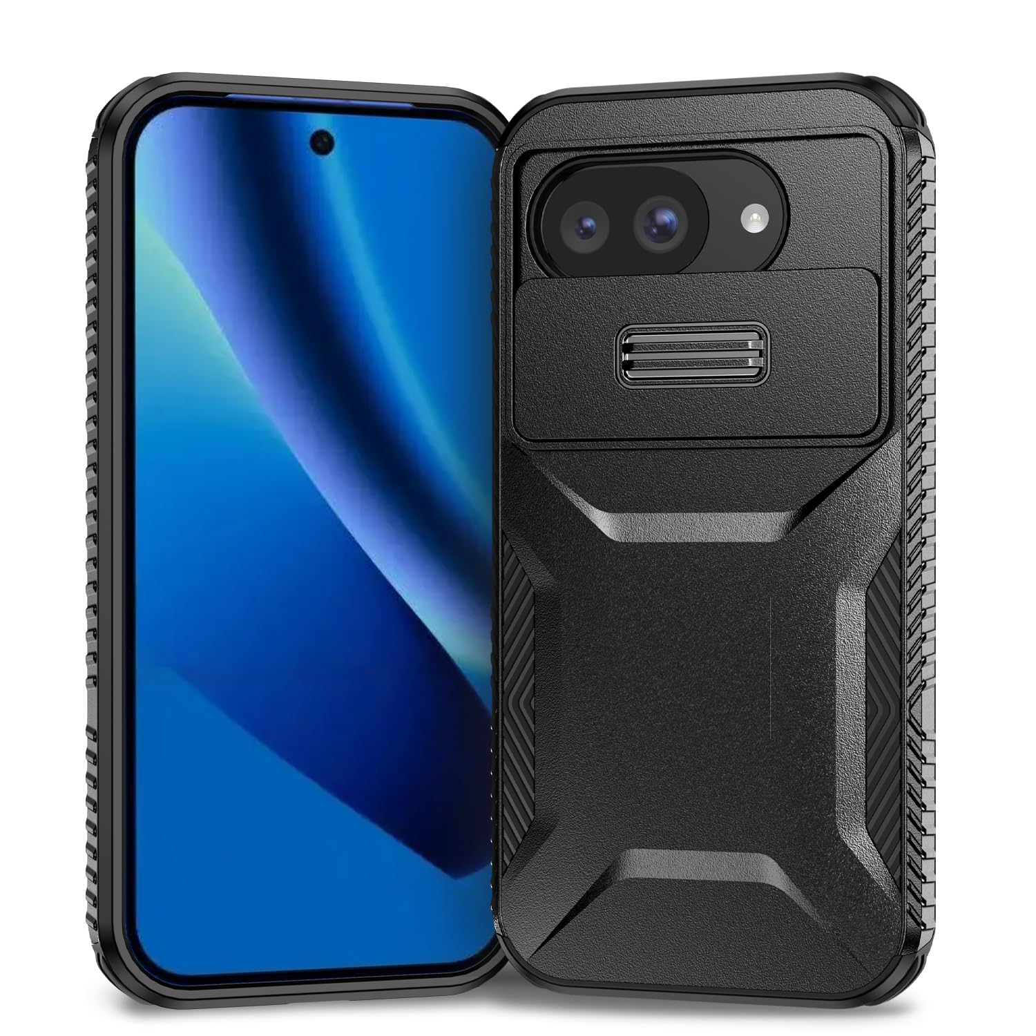 Coque Pixel 10A qualité militaire noire avec cache optique coulissant robuste - 8