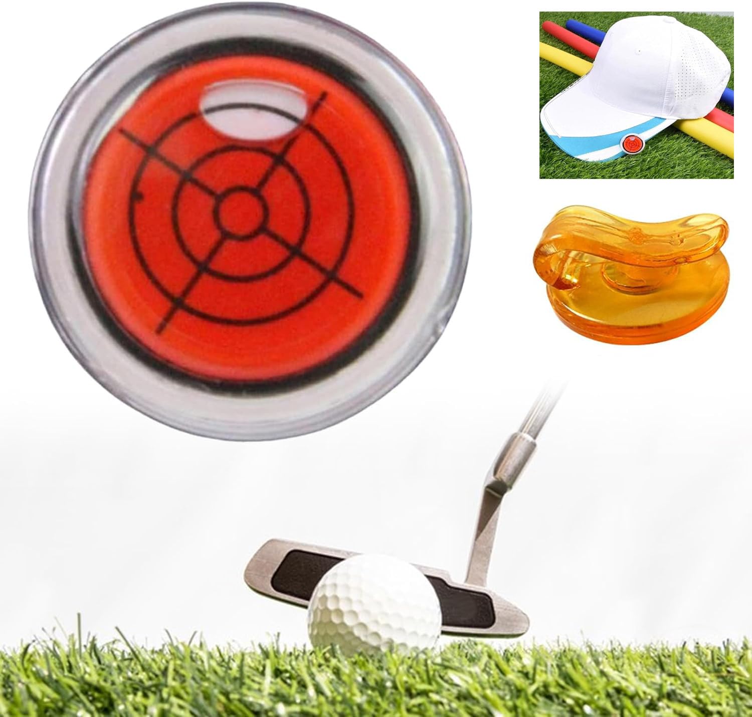 Marcatore per palline da golf con livello, clip per cappello da golf, marcatore a livello di testa da golf con livella a bolla, marcatore per palline da golf, si attacca facilmente al berretto da golf