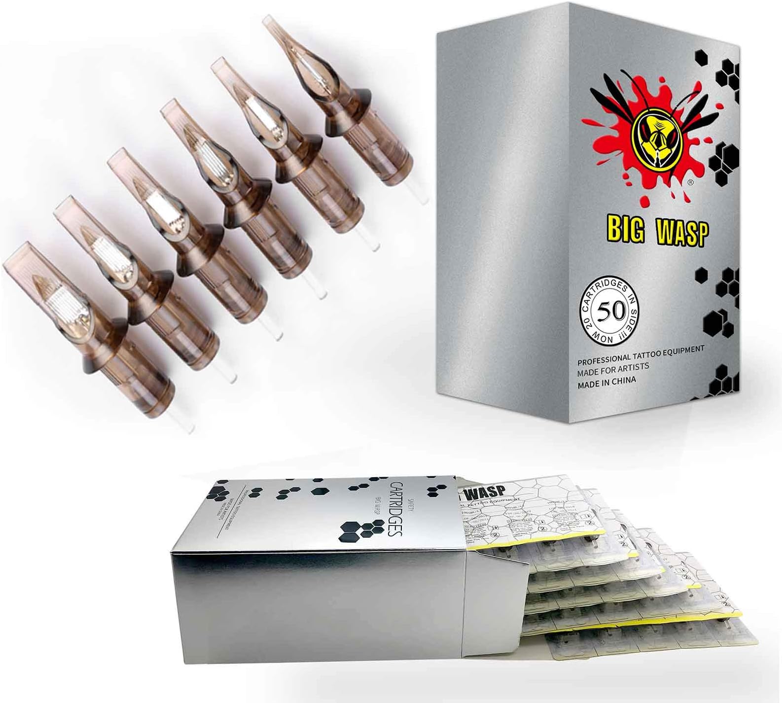 BIGWASP (3rd Gen) 50pcs Assorted Disposable Cartridge Tattoo Needles Curved Magnum Mixed 7RM 9RM 11RM 13RM 15RM (#12 Standard RM)