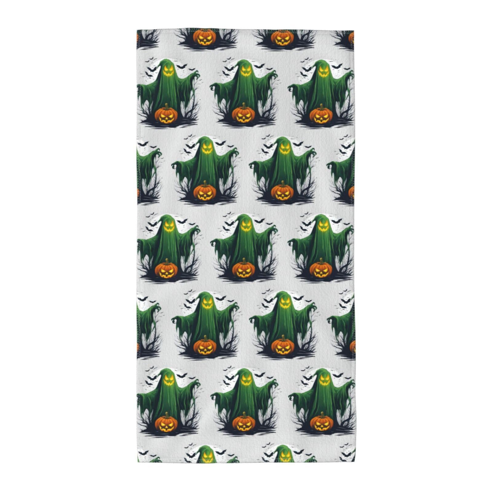 DIEzig Green Ghost Horror Halloween Pumpkin Fashion Printed Long Bath Towel For Pool Side Seaside Holiday