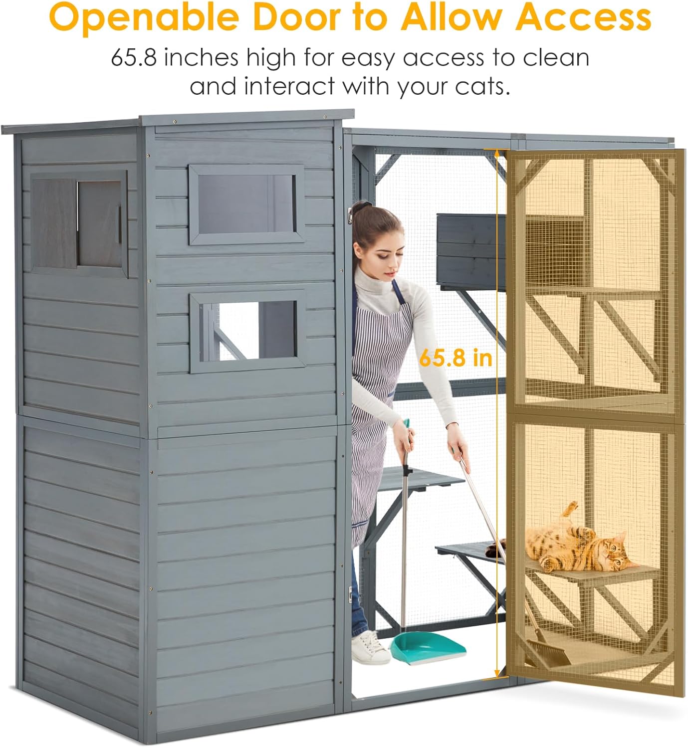 Large 77" Cat Catio,4 Tiers Cat Enclosures House Multiple Indoor Outdoor Cats with Weatherproof Roof,Backyard Outside Cat Cage with 4 Resting Rooms, 4 Platforms, 5 Windows -77" L*32" W*70" H