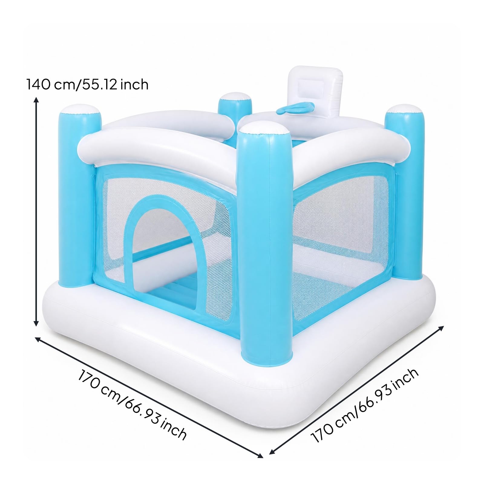 Cama Inflable Infantil Colchoneta Casa Hinchable Castillo Interior Parque de Brincos Panel Trasero con Aro Baloncesto Malla Lateral Ventilada PVC para