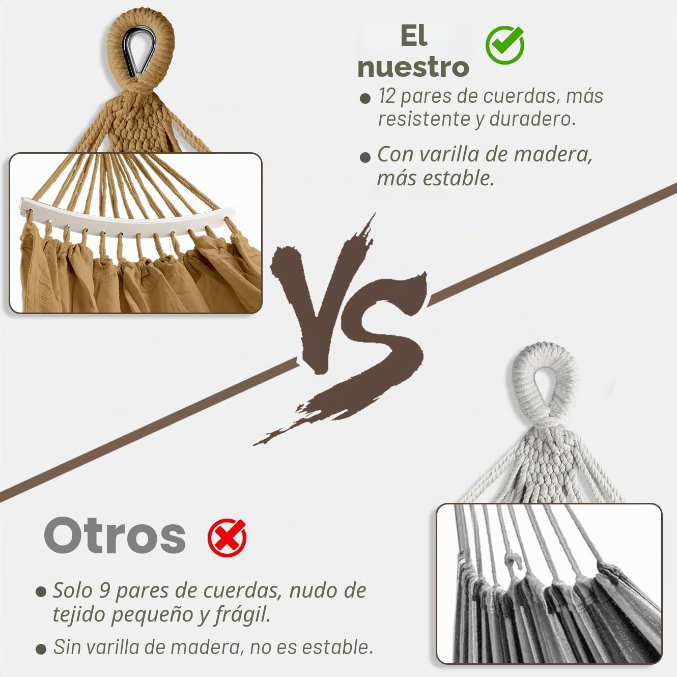 MOSFiATA Hamaca Jardin Boho, Hamaca Colgante con Flecos und Travesaño, Hamacas Tela Cómoda & Fácil de Montar, Capacidad de Carga de 250 kg