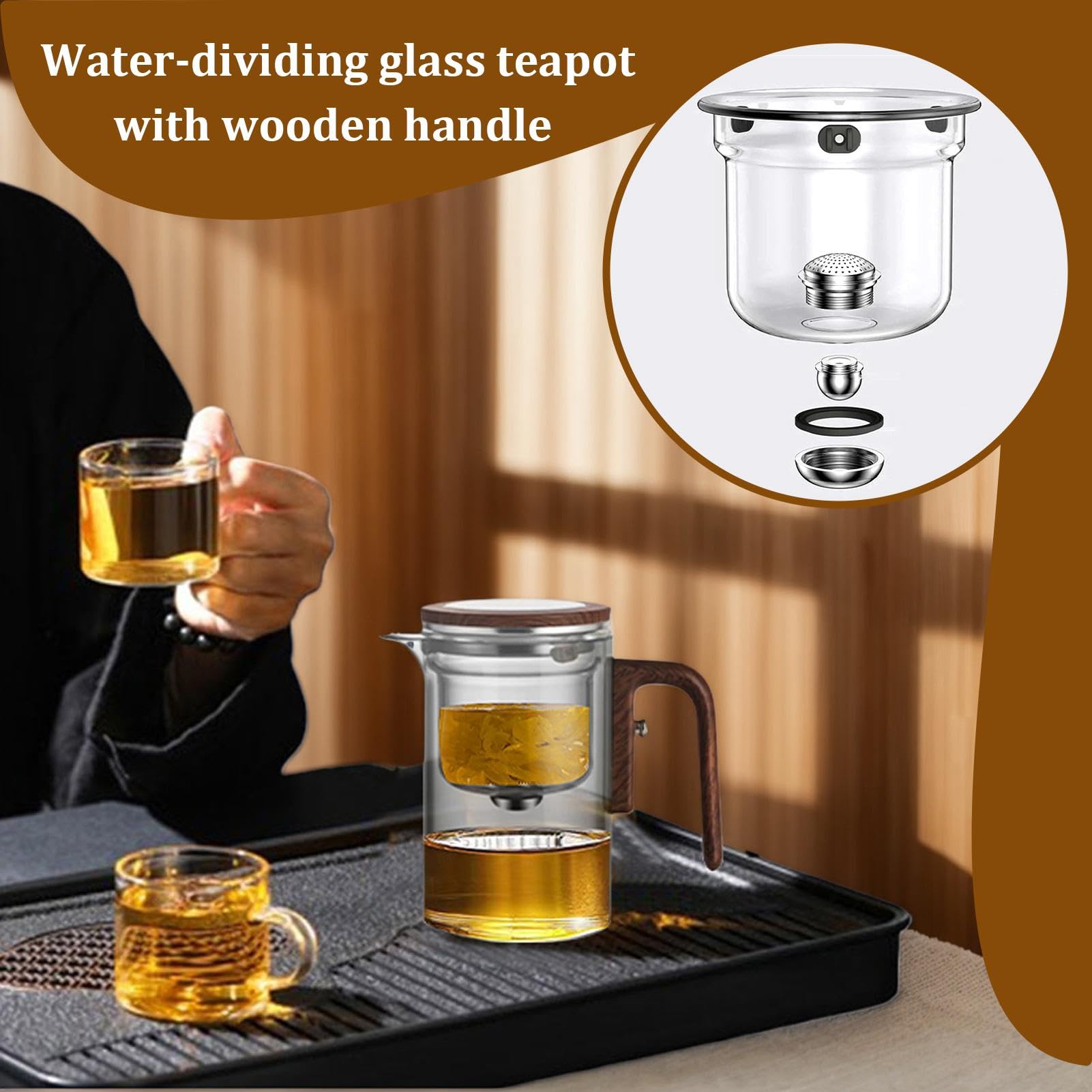 de vidrio de 600 ml con colador, con infusor para té suelto, de hojas sueltas con infusor para el hogar, sala de té, preparación de restaurantes, filtrado