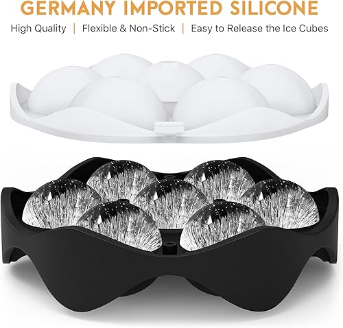 Miniatura 3 de DANIA & DEAN - Bandeja para cubitos de hielo, moldes de silicona para hielo, diseño de esfera para congelador, embudo plegable integrado, fácil de