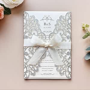 KUCHYNEE Silber Glitzer Einladungskarten Set - 20 Stück Mit Umschlägen Für Jugendweihe, Quinceanera & Besondere Anlässe