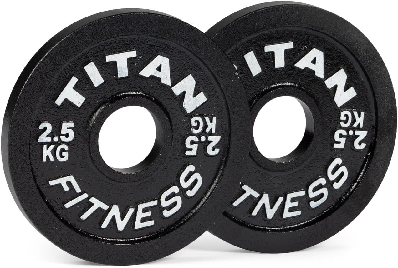 Titan Fitness Olympic Calibrated Steel Powerlifting Plates, Machine Precision Steel Discs