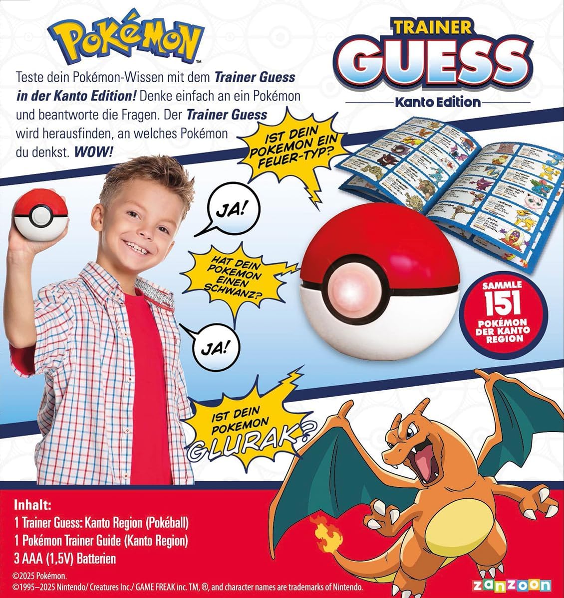 Zanzoon, Pokémon Trainer Guess (Kanto Edition), Family Game, 1+ Player, 6+ Years, 10 Minutes, German