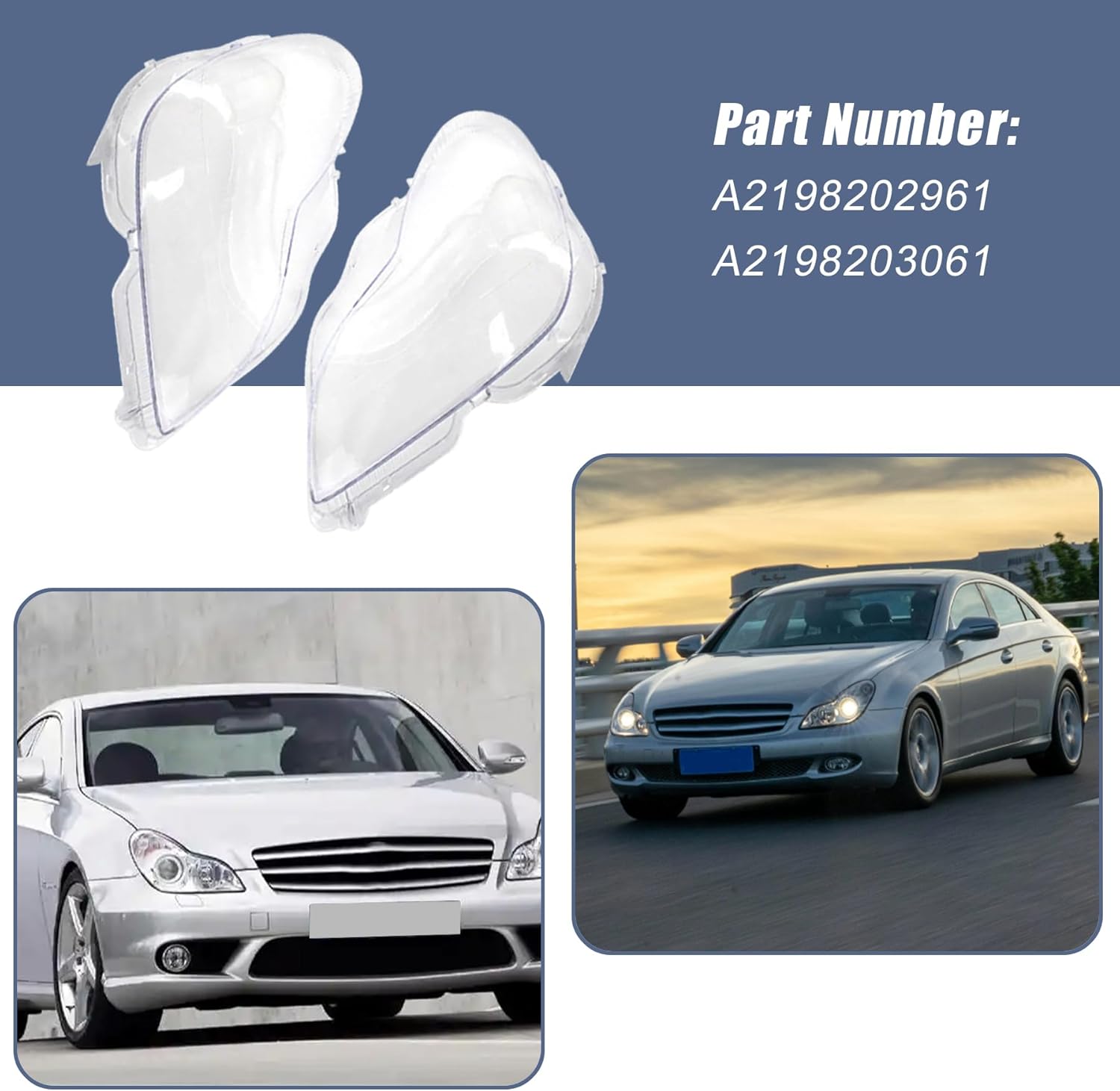 XQSMWF Front Left Right Side Headlight Cover Headlamp Clear Lens Shell Cover A2198202961 A2198203061 Compatible with Mercedes-benz W219 CLS Class 2006 2007 2008 2009 2010 2011 Pack of 2