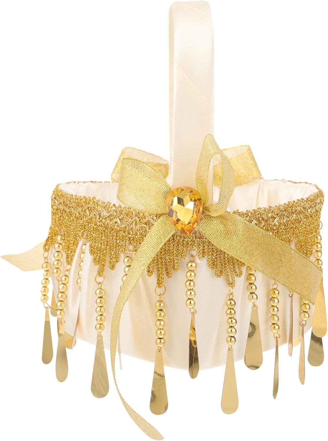 BESPORTBLE Rustic Wedding Flower Girl Basket with Removable Handle Small Gold Woven Ceremony Basket for Wedding Party Supplies and Flower