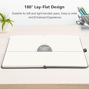 RETTACY Dotted Journal Notebook, 320 Numbered Pages, A5 Medium Size (5.7'' 8.3''), Leather Hardcover, 100 GSM Thick Paper, for Journaling, Planning, Tracking (Black)