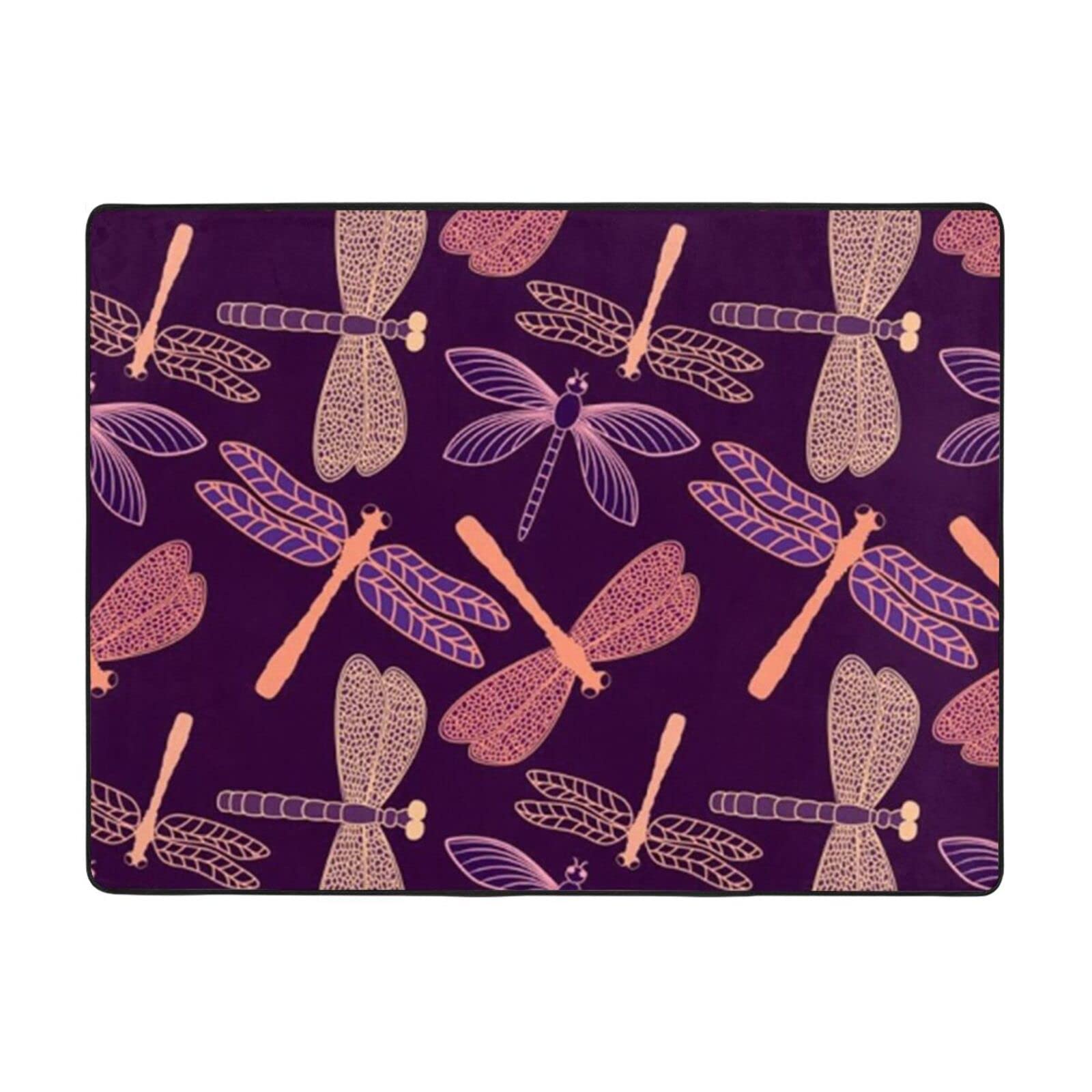 Tapis lavable en flanelle PEIXEN violet motif libellule 120x160 cm doux et facile a entretenir