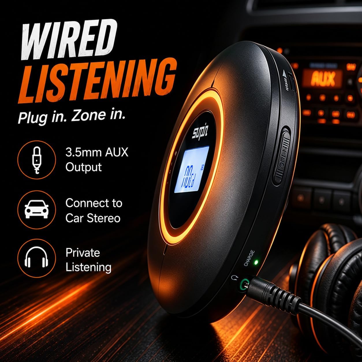 SUNPIN Portable CD Player, Bluetooth Output, USB-C Rechargeable