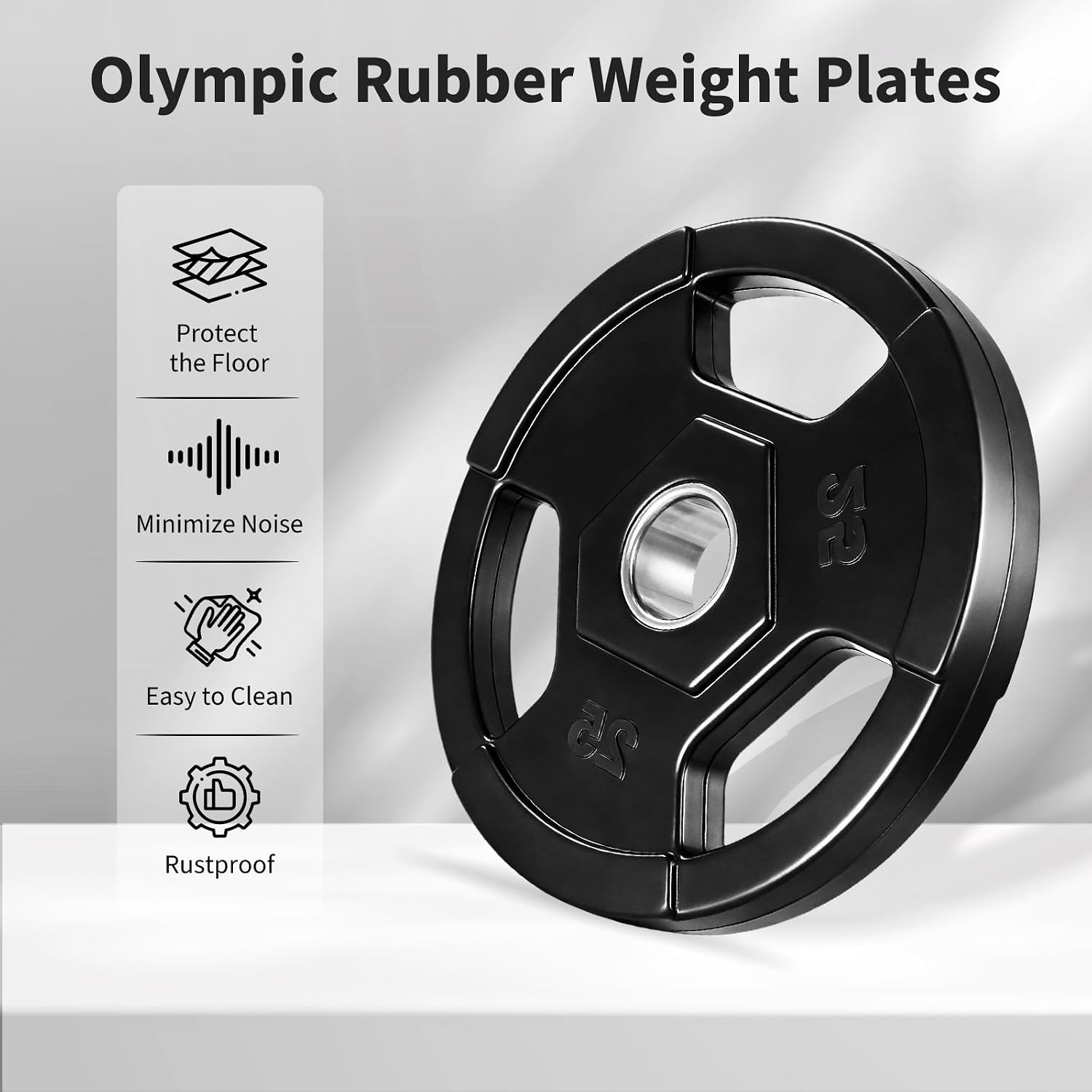 Garvee 10-55 lbs Weight Plates for Barbell, 2 inch Olympic Weights Plates, Rubber Encased Iron, Low Noise & Floor Protection Weight for Home Gym Strength Training Everyday Essentials Bumper Plate