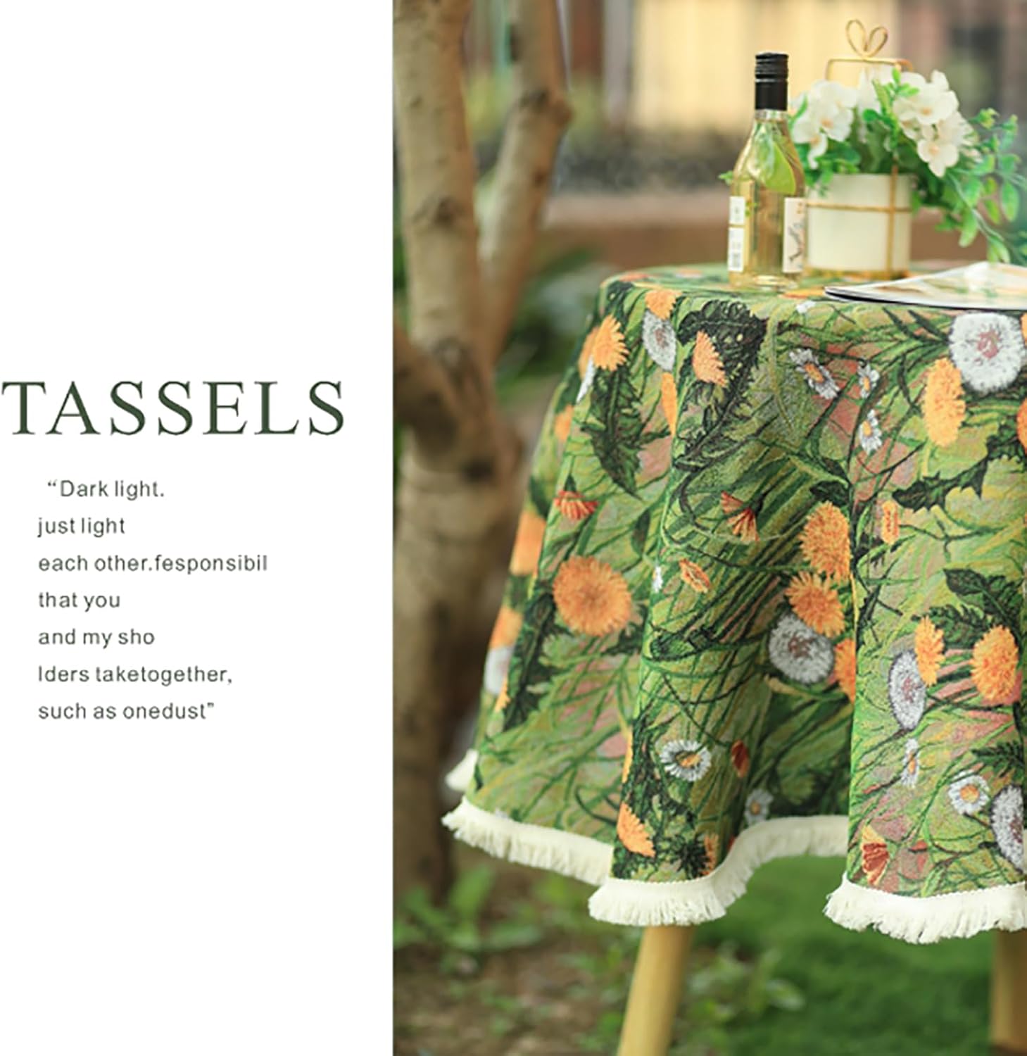 Painting Art Spring Blossom Tablecloth with Tassel Edge, Retro Tablecloth, Thick Wrinkle Resistant Table Cover for Farmhouse, Chic City, Cafe, Boho Restraurant, Kitchen Dining Table, Buffet Parties