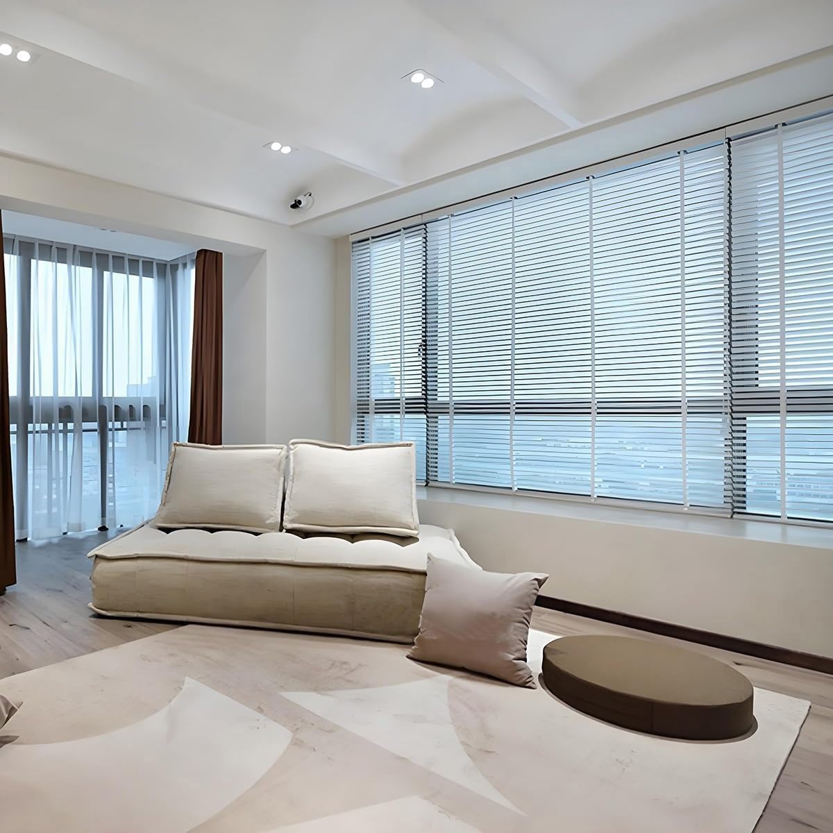 Horizontal Wooden Venetian Blinds for Indoor Outside Windows 15-77 in Width, Cordless 2" Slats Solid Wood Venetian Shades, Privacy Room Darkening Venetian Blind, Easy Install(White)