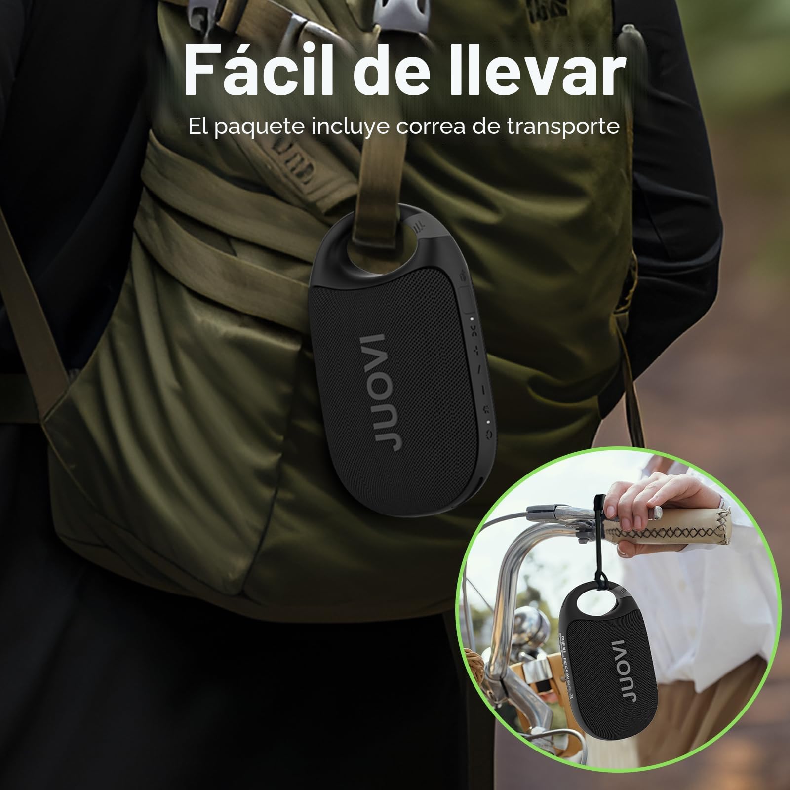 JUOVI Clip Altavoz Bluetooth Portátil Inalámbrico 24H Tiempo de Reproducción