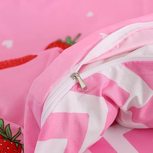 Miniatura 5 de Kawaii Conjuntos de Ropa de Cama para Niños - Juego de Edredón de Fresa para Niñas y Niños, Funda de Edredón Reversible Suave, Colcha de Decoración