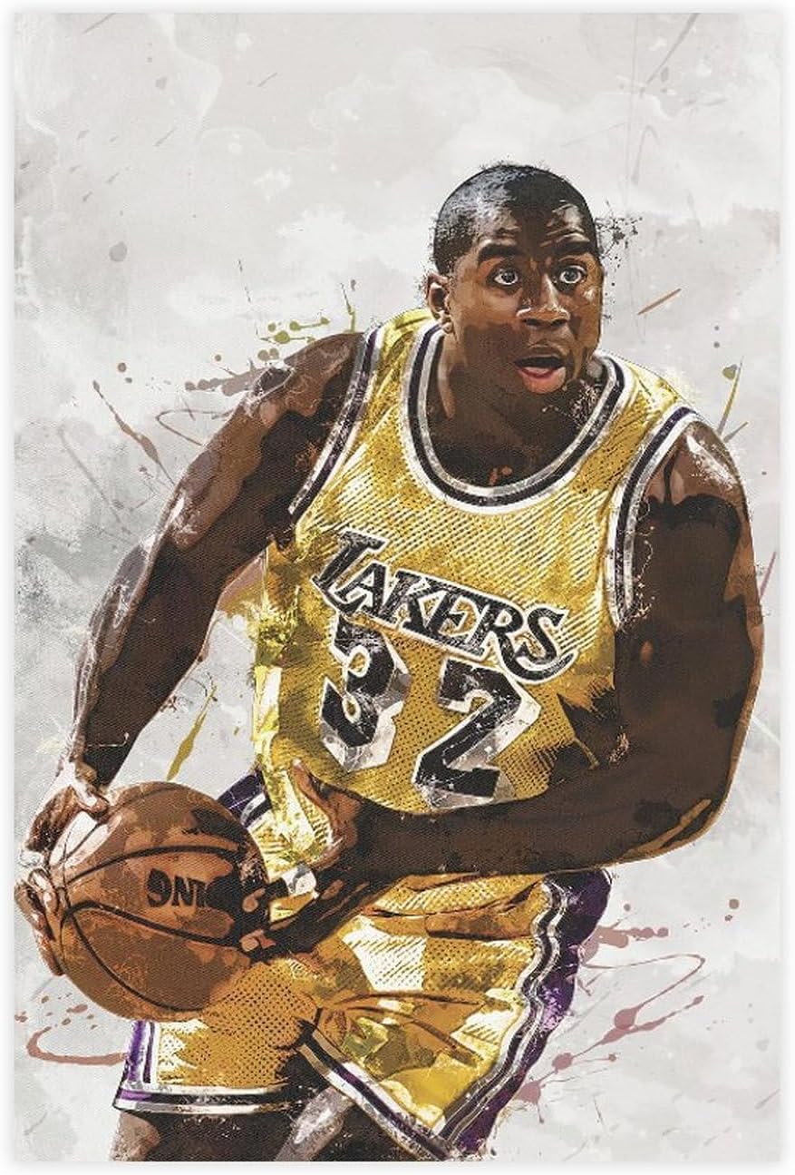stortnateMagic Johnson Poster Basketball Canvas Poster Wall Art Decor Print Picture Paintings for Living Room Bedroom Decoration Unframe:12x18inch(30x45cm)