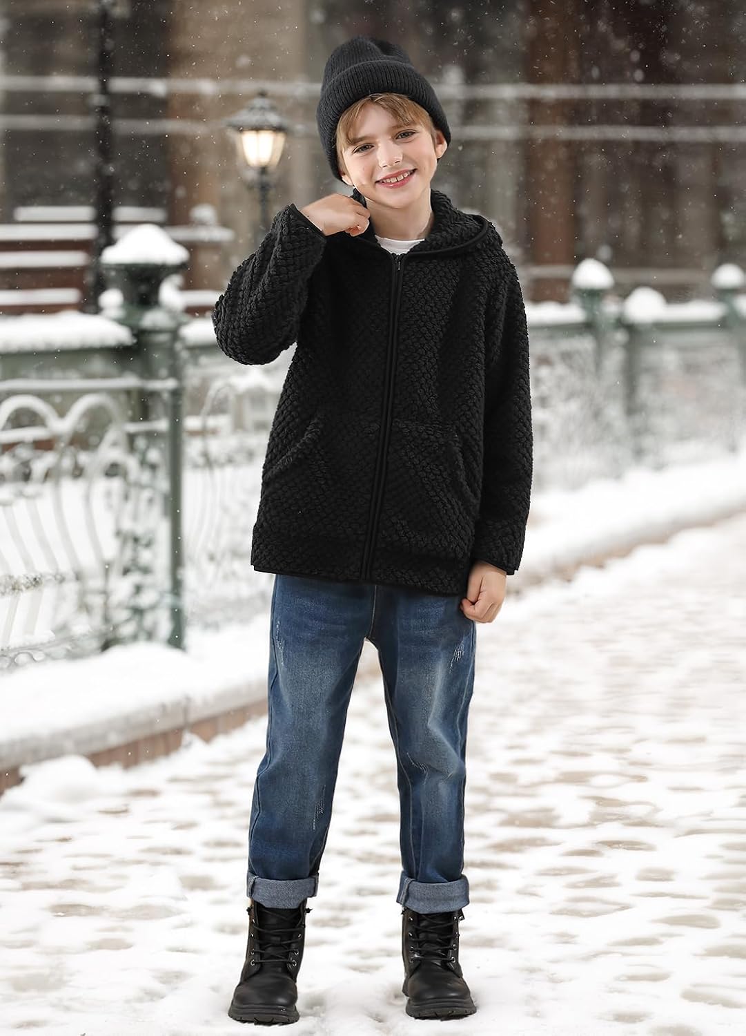 Girls Full Zip Jacket Sherpa Fleece Hoodie Winter Long Sleeve Coat