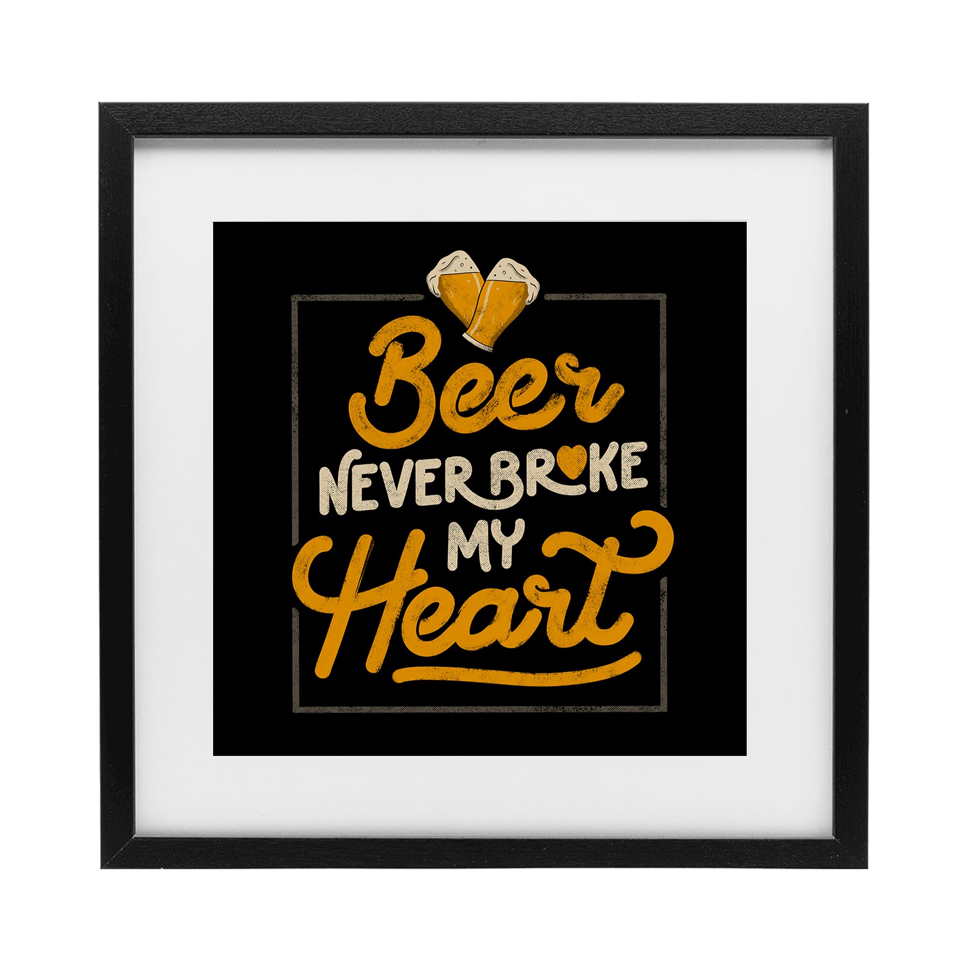 Stupell Industries Midnight Black (Textured) 'Beer Never Broke My Heart'| Framed Print Under Glass