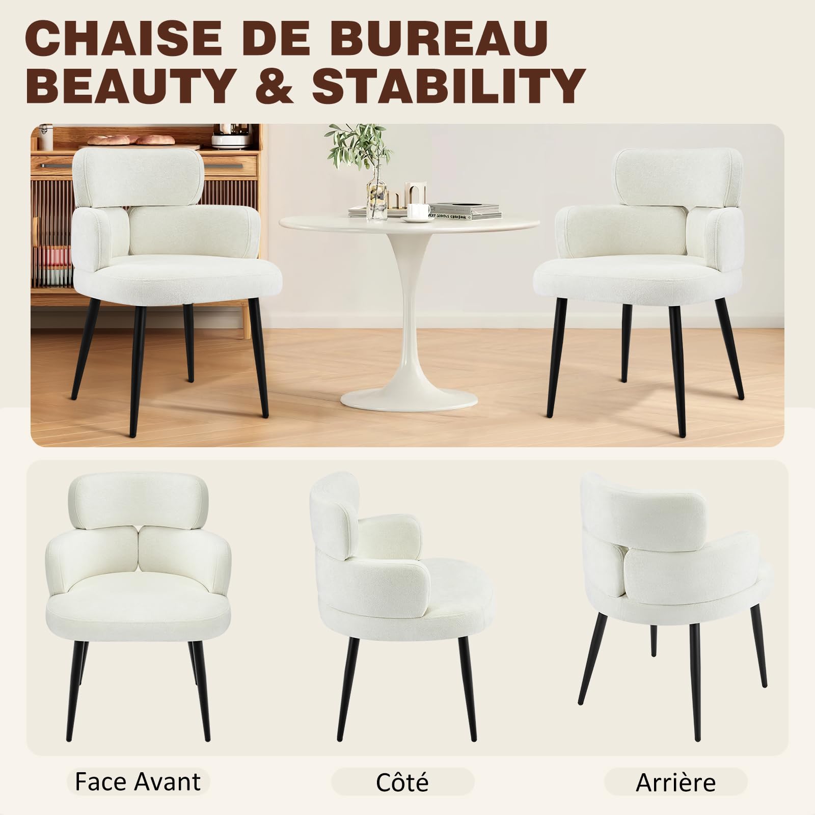 Hellove Chaise Salle a Manger Beige Lot de 1, Chaise de Cuisine avec Accoudoirs, Fauteuil Salon à Pieds croisés Rembourrée, Moderne Dining Chair avec Pied en Métal pour Chambre Cuisine Coiffeuse