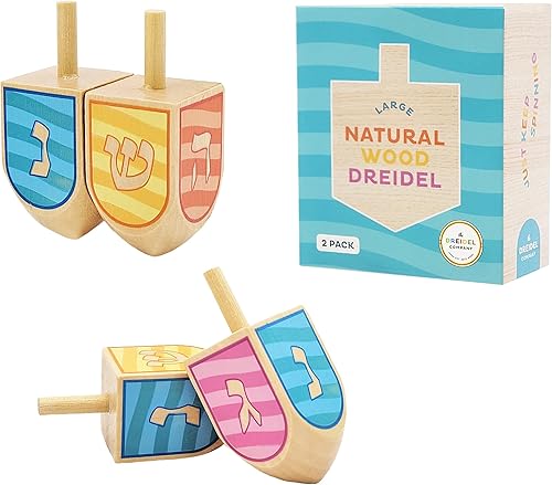 Miniatura 4 de The Dreidel Company Dreidels de Hanukkah de madera pintada a mano, extra grande, paquete de 2 diseños Ocean Dreidel