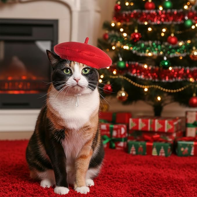 Gorro de Boina Rojo Ajustable para Perros y Gatos, Accesorio Divertido miniatura 4