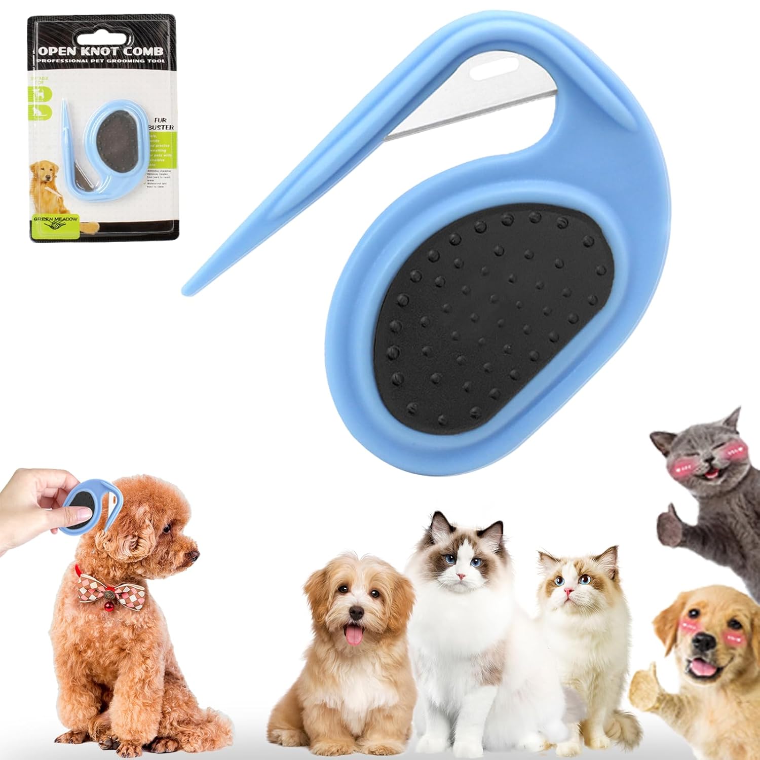 Pet Knotting Comb, Blue, for Removing Matted, Cat Brush Hair Clipper Detangling Knots for Dogs and Cats
