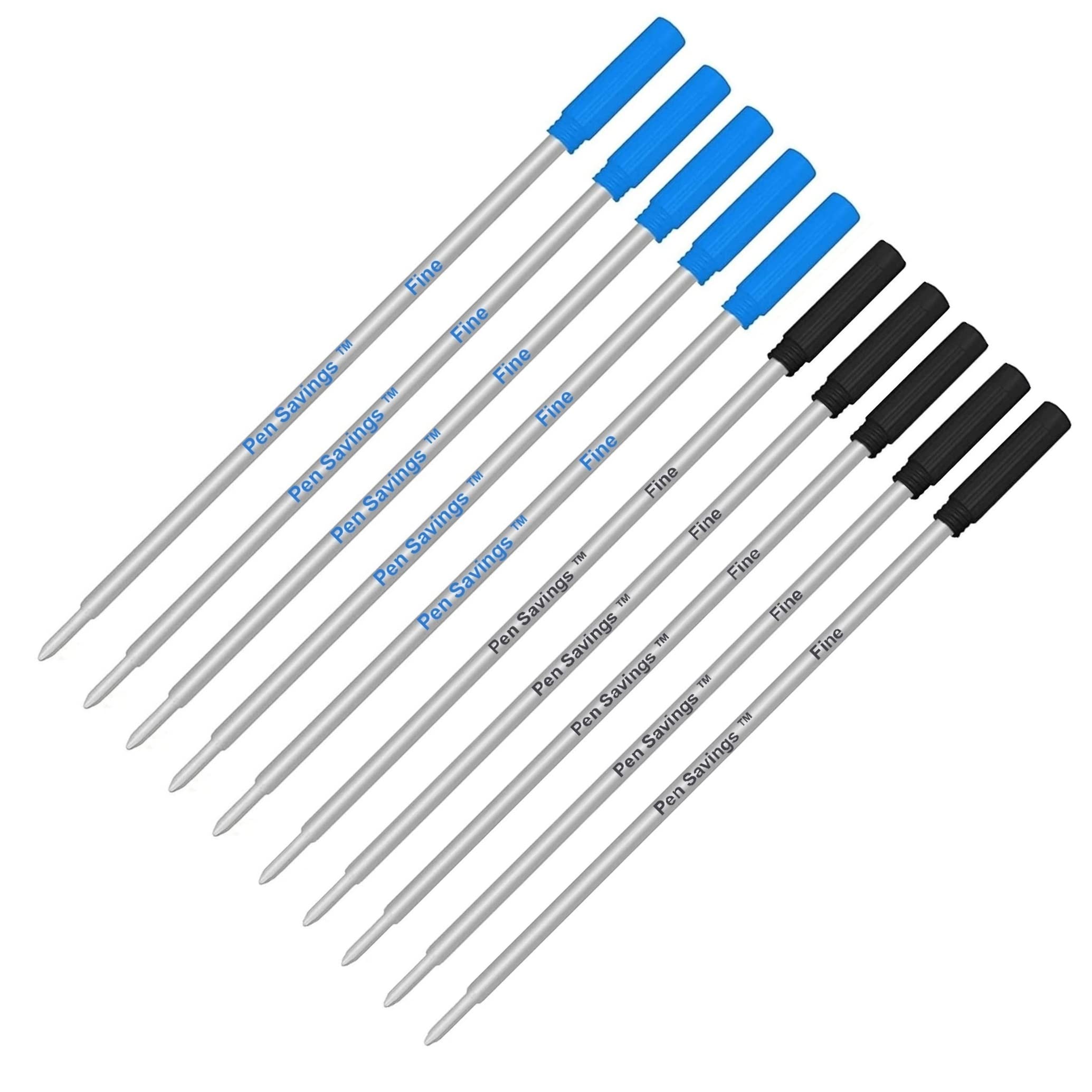 Pen Savings Recambios de bolígrafo compatibles con bolígrafos cruzados, paquete de 10, punta fina, escritura suave, punta de 0.8 mm (surtido (5 negros y 5 azules))