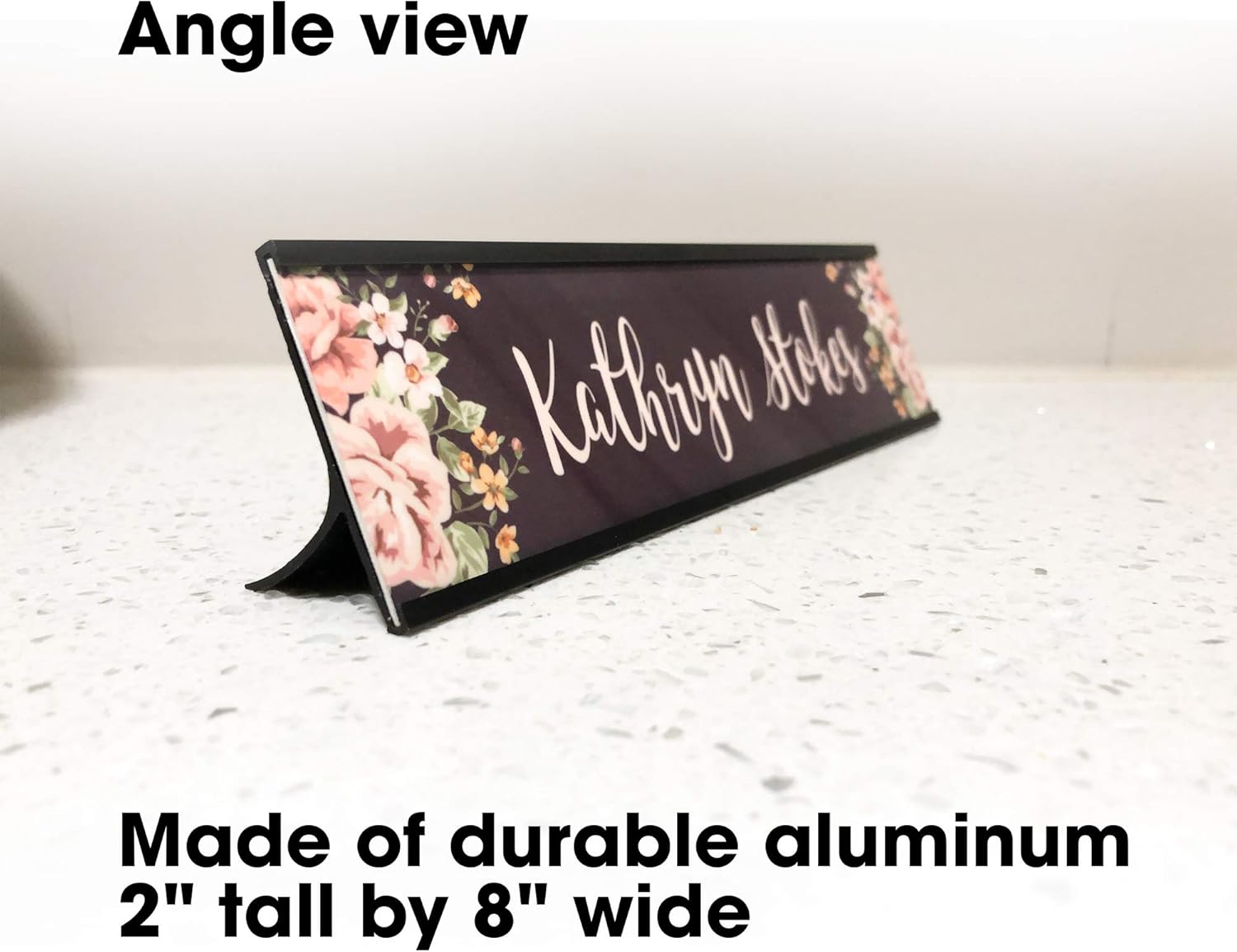 Personalized Custom Desk Name Plate Floral Pretty Roses 15 Font Styles Aluminum 2 x 8 : Office Products