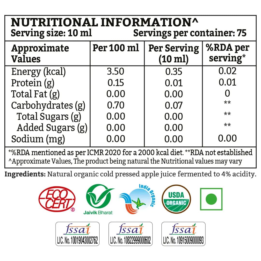 WOW Life Science Apple Cider Vinegar | Organic Himalayan Apples | Mother of Vinegar with Probiotics | For Weight Management, Reduced Bloating, Healthy Skin & Hair - Bottle of 750 ml 2