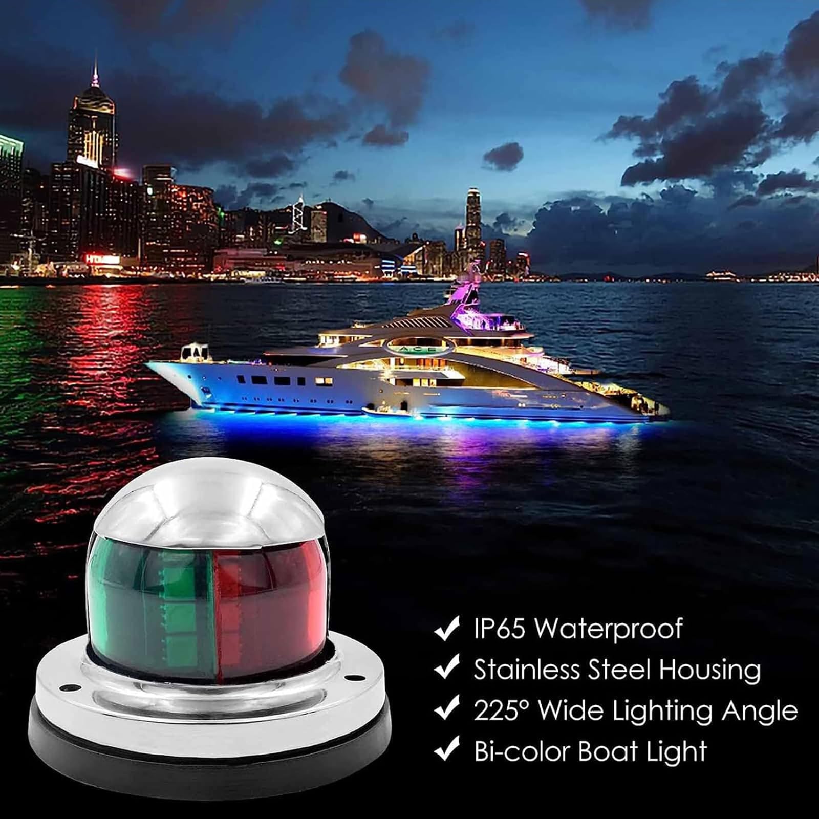 Luce di Ancoraggio della Barca Marina Rosso Verde, Luce di Navigazione della Barca di Prua del LED, Grado Impermeabile IP65 E Gamma Dell'angolo di Illuminazione di 225°, Luce Luminosa