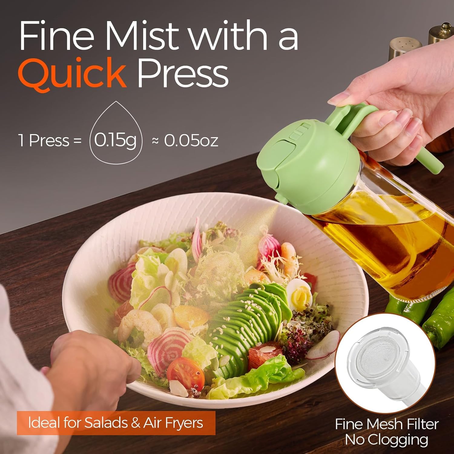 DUKAAN Oil Spray Bottle for Cooking, Premium Glass 2 in 1 Oil Dispenser for Kitchen, Food Grade Oil Sprayer Containers with Nozzle, Oil Bottle for Air Fryer, Roasting and Frying 500 ML (Multicolour) 3