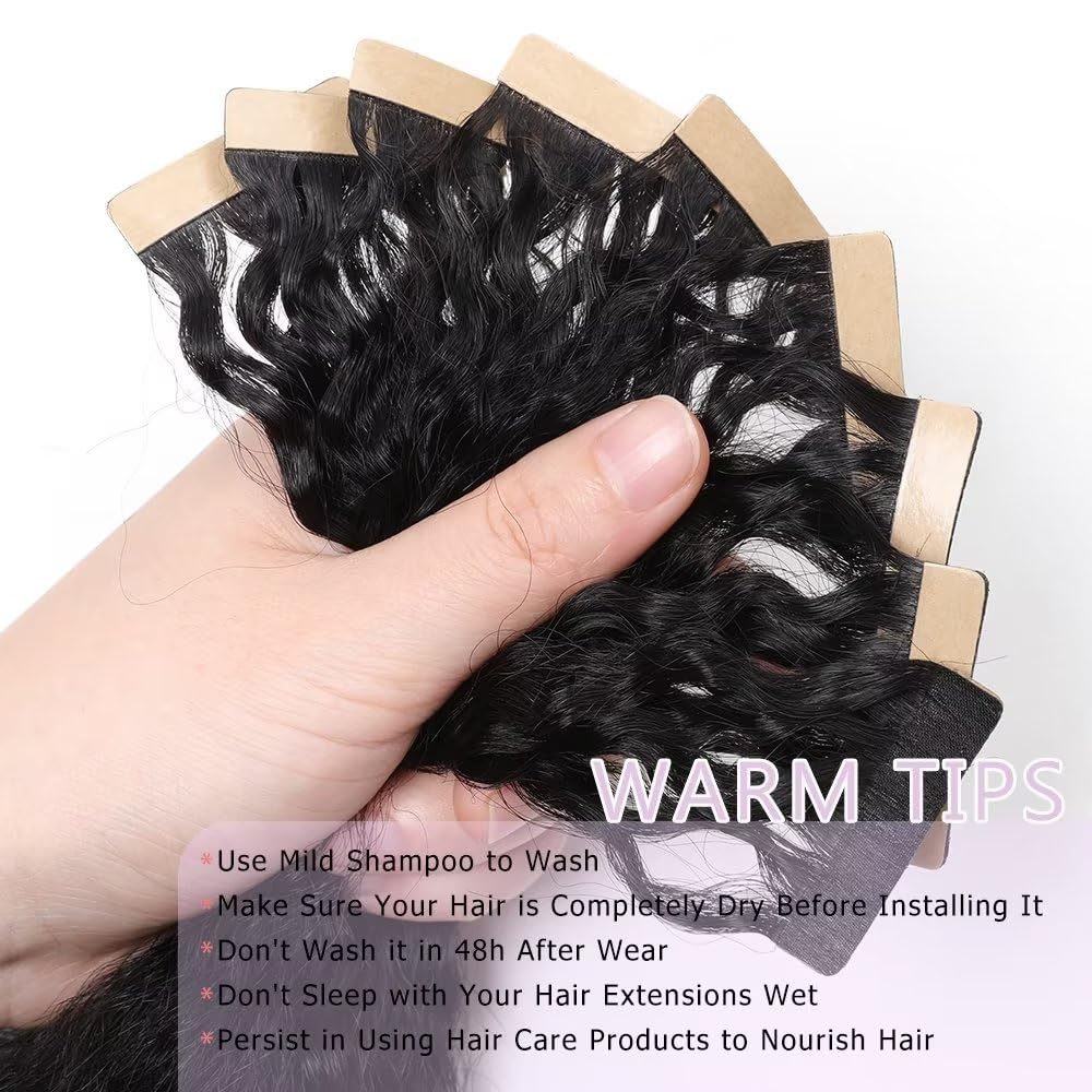 YDDM Tape in Noir Hair Extensions Kinky Straight cheveux naturel afro femme，cheveux afro extension Kinky Straight Tape Extension 100% cheveux humains réels Extension 22inch 20 Pièces/50g