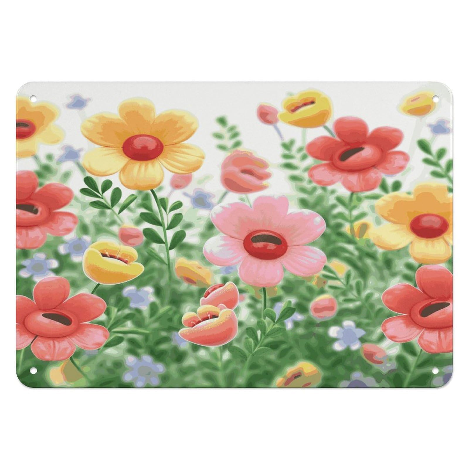Btcowzrv Style Happy Flower Metal Sign, 5.5" X 7.9" Tin Wall Decor, Wall Art Plaques For Home Wedding Decor Room Living Room Decoration