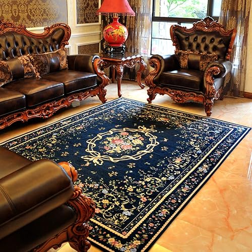 UKELER Rustic Shabby Rose 4x6 Navy Rug