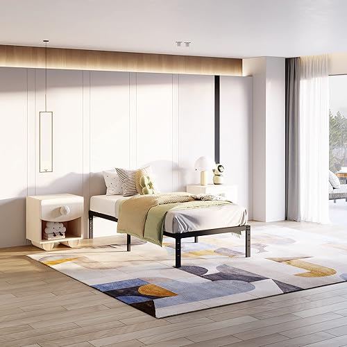 Miniatura 4 de Marco de cama de tamaño individual de 14 pulgadas, no necesita somier, marco de cama de plataforma de metal resistente, fácil montaje, sin ruido,