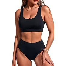 Tempt Me Women Sporty Bikini Set Two Piece High Waisted Swimsuit Athletic Scoop Neck Bathing Suit