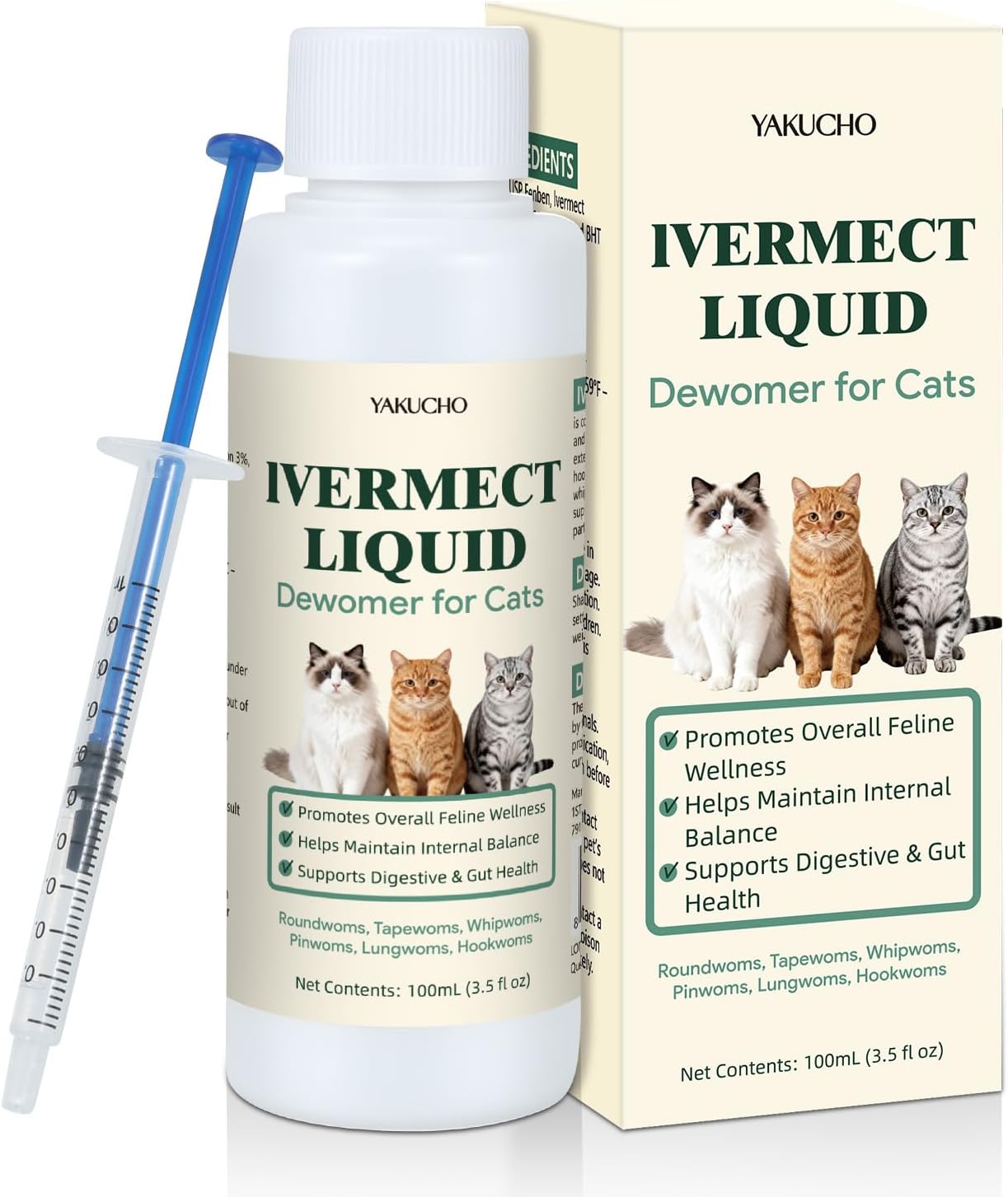 Yakucho lvermect for Cat, Dewomax Liquid Digestive Support, Broad Spectrum Gut Balance Formula for Kittens & Adult Cats – Supports Internal Cleanse & Natural Wellness – 3.5 oz (100ml)