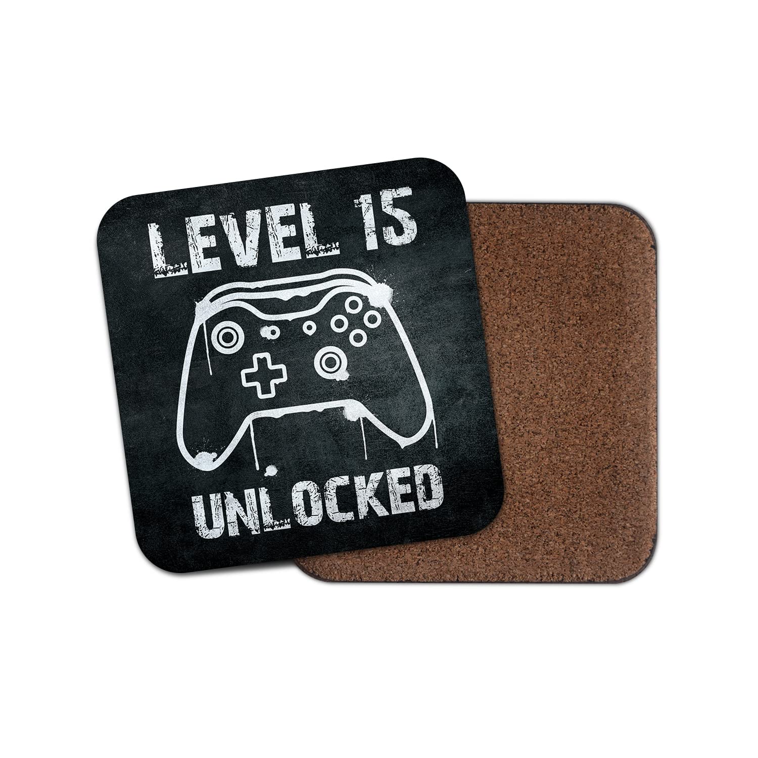 Square Single Coaster - Happy Birthday Level 15 Unlocked Gamer Gaming Controller Fifteen 15th Teen Boys Teenager Gift #77805
