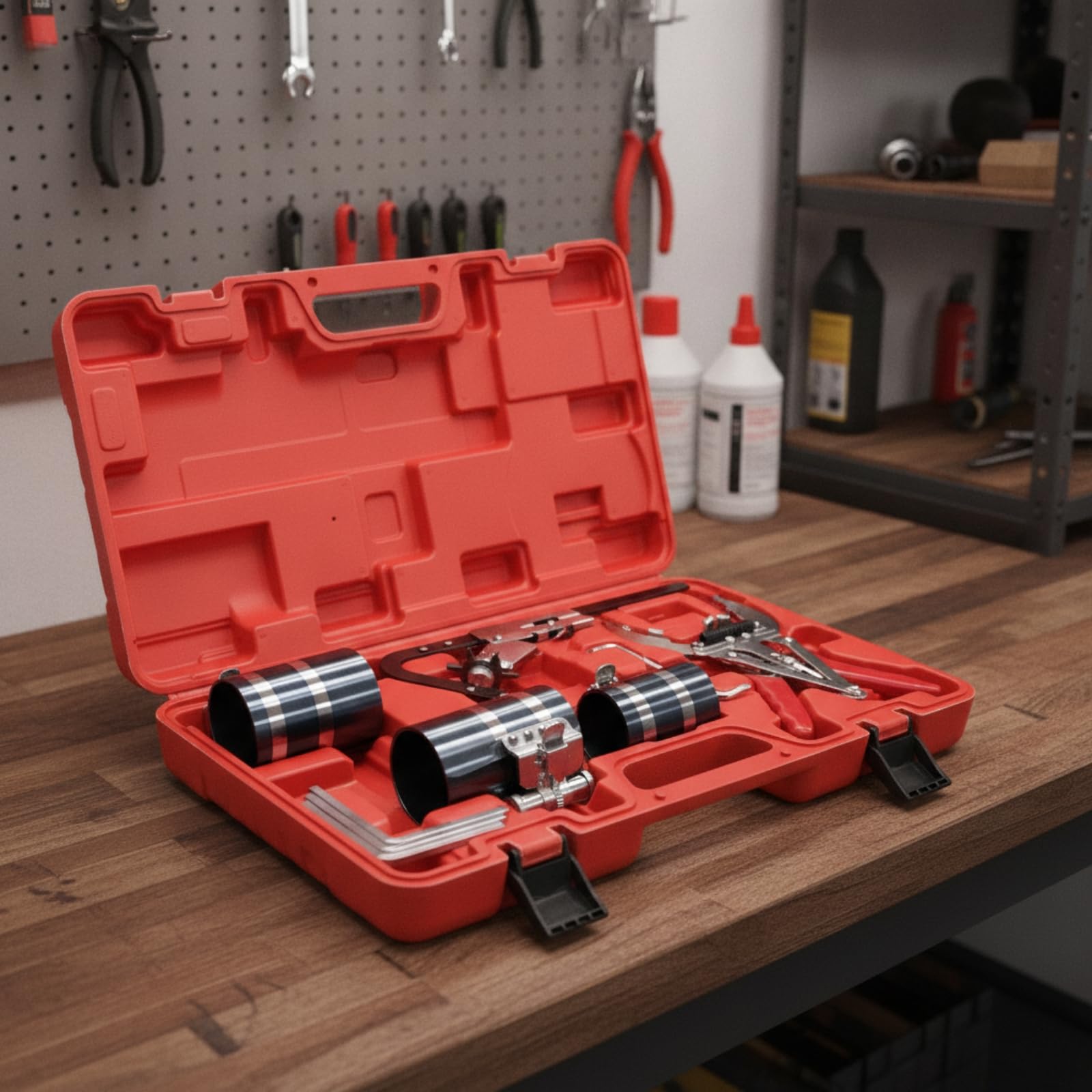 MagiDeal de Compresor de Aros de Pistón con Alicates Expansores Manguitos Metálicos y Herramienta con Gancho Construcción Robusta con Estuche Rígido para