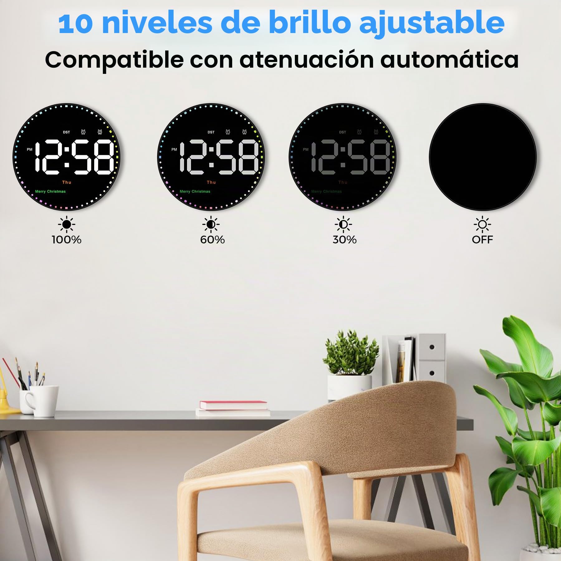 Sukeen Reloj de Pared Digital de 25 cm, Reloj Despertador Digital de Pared Grande, Reloj de Pared con Control Remoto con Fecha/Temp/Temporizador/Cuenta Regresiva/2 Alarmas/Festival, Reloj LED para