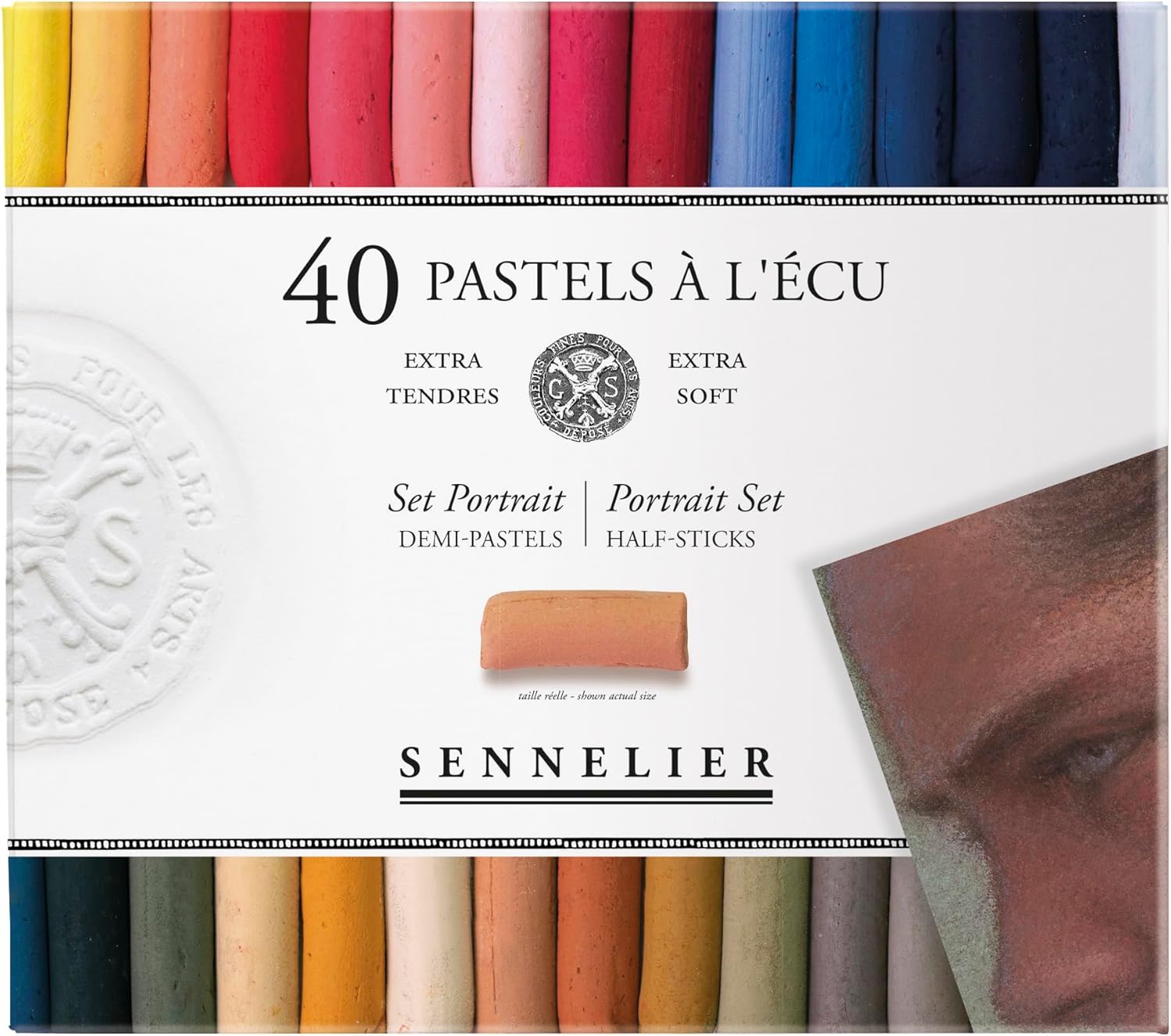 SENNELIER Extra-Soft Half French Pastel Professional Portrait Artist Box Set, 40-Colors
