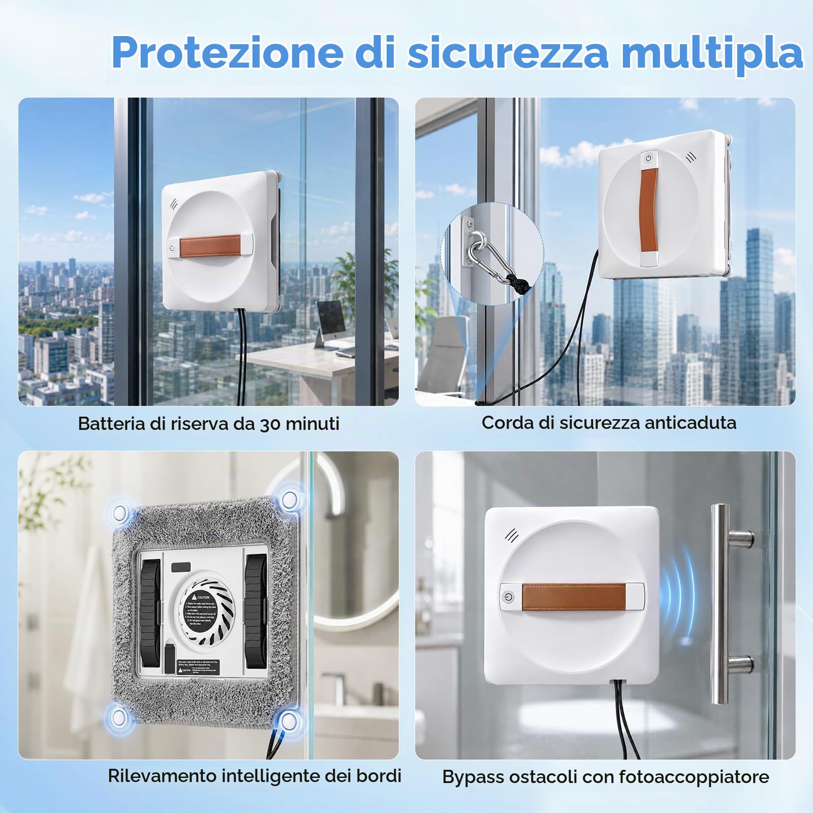 Robot lavavetri elettrico 5600 PA 0.35m/min, Robot lavavetri Robot per pulizia vetri con remoto, Controller 3 modalità di pulizia Robot lavavetri finestre Pulisci vetri elettrico
