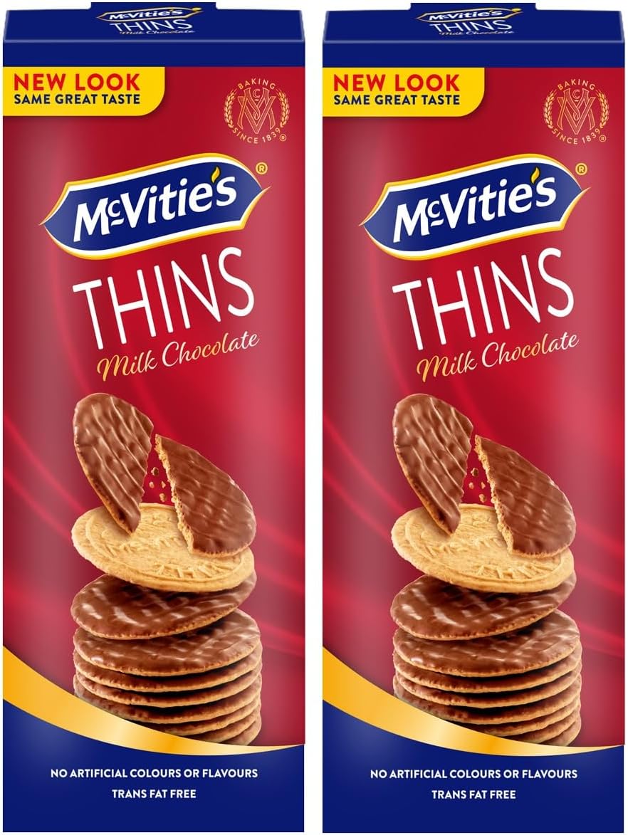 McVities Thins Milk Chocolate Crispy Biscuits with 40% Milk Chocolate & 20% Cocoa Solid,(Pack of 2-150gm Each)